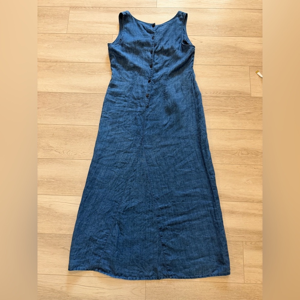 Blue Linen Maxi Dress Sz 14 Jones New York Blue Lagenlook Boho Travel Beachy - Picture 4 of 14
